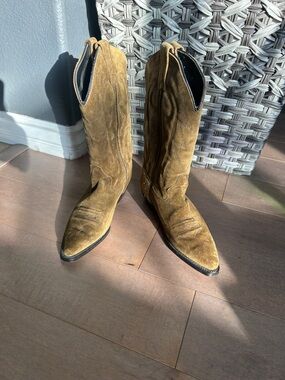 Women's Suede Western Cowboy Boots in Tan - Classic Pointed Toe